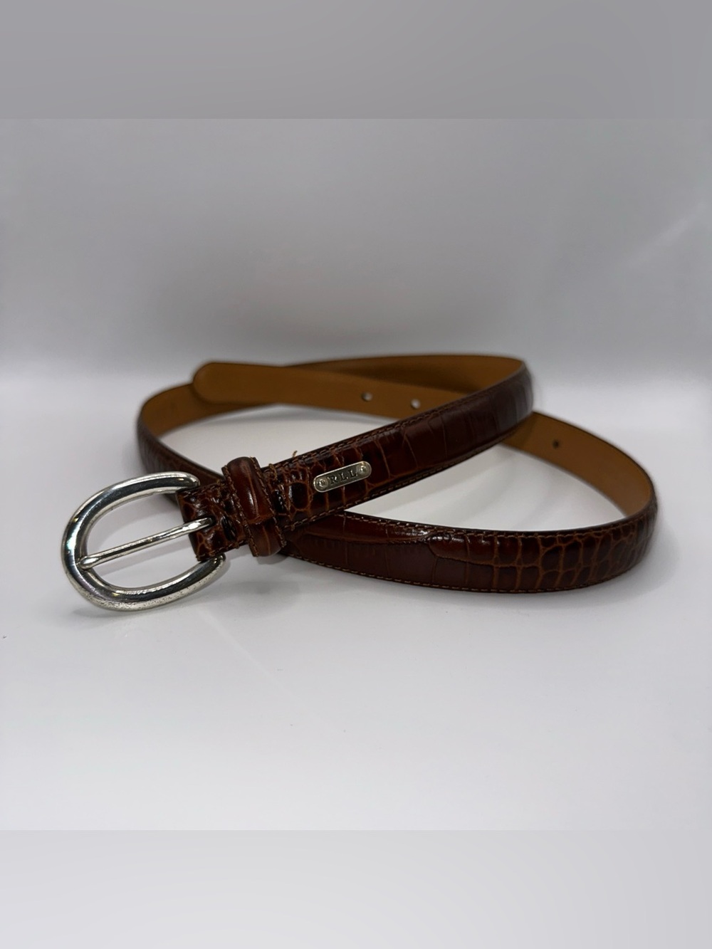 Lauren Ralph Lauren Brown Embossed Italian Leather Size M Skinny Classic Belt